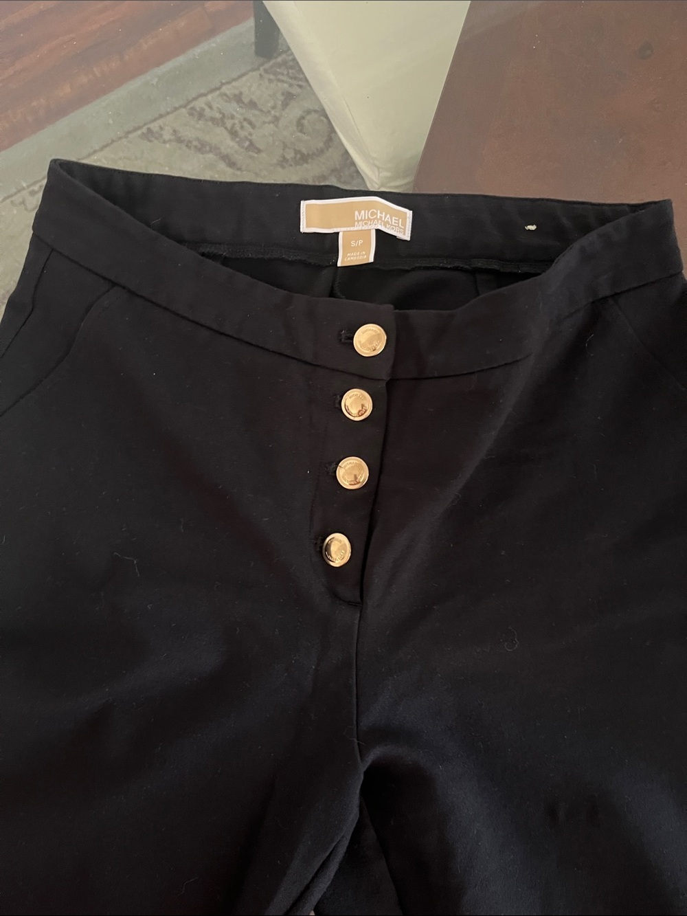 Michael Kors Black Wide Leg Pants with Gold Buttons